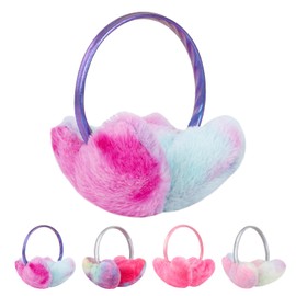 Ear Warmers for Women Girls, Rainbow Winter Earmuffs, Colourful Plush Earmuffs, Hearing Protection, Foldable Earmuffs, Winter Accessories, Outdoor, Fleece Behind the Head, Earmuffs for Women, Colour-1