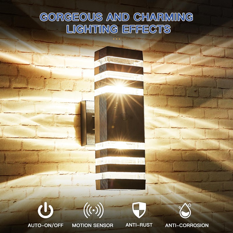 2 Pack Motion Sensor Outdoor Wall Light Fixture Up Down