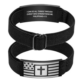Cross Bracelet For Men - Black Bible Verse Rope Band Mens American Flag Bracelet Birthday Gift Ideas First Communion Confirmation Baptism Christian Easter Gifts For Teenager Teen,14