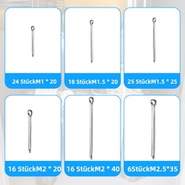100 Stück Splinte,Splintensortiment aus Stahl,Splintensortiment,Splintenset (M1,5 bis M2,5),für Autos,LKWs,Motorreparatur, Anhängerkupplungsbolzen,6 Größen