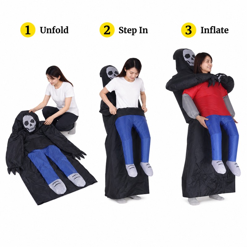 Inflatable Ghost Costume for Adults – Funny Black Robe Halloween