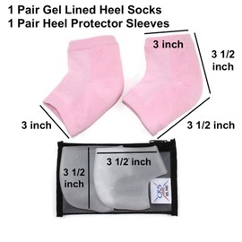 Heel Socks & Gel Heel Protectors Set - Day & Night Care to Moisturize Cracked, Dry, Painful Heels, Plantar Fasciitis, Spurs & tendonitis (1 Pair toeless Gel Heel Socks & 1 Pair no Show Sleeves) (Pink)
