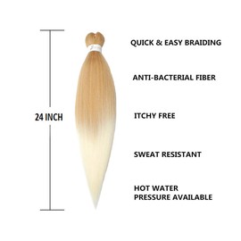 8 Packs Pre Stretched Braiding Hair, 24 Inch Braiding Hair Pre Stretched Yaki Texture, Hot Water Setting, Easy To Install Professional Synthetic Ombre Braiding Hair(24in,#27/613)