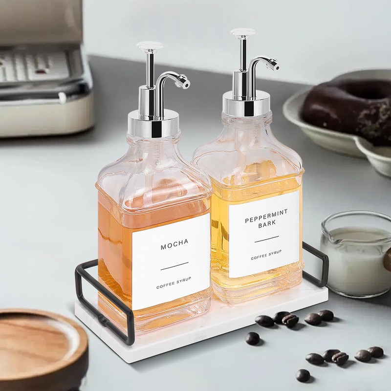 BathAce Coffee Syrup Dispenser for Coffee Bar, Clear Glass Syrup