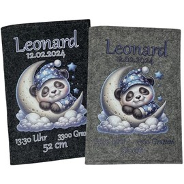 U Heft H√ºlle und Impfpass aus Filz - Personalisiert mit Namen - Untersuchungsheft Schutzh√ºlle - Babygeschenke zur Geburt - Kinderuntersuchungsheft M√§dchen und Junge - Panda Mond