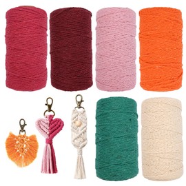 KineticKraft Macrame Yarn 2 mm x 100 m Cotton, Pack of 6, Colourful and Natural, DIY Crafts, Decoration, Hanging Plant Hanger
