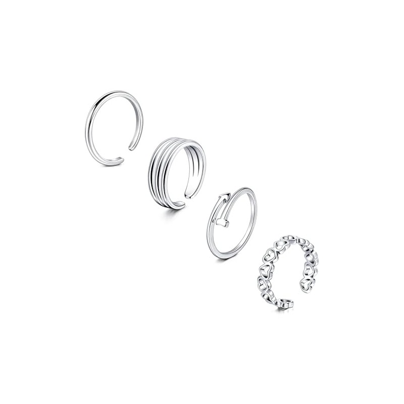Briana Williams 4pcs Toe Ring stainless steel Adjustable Open Silver