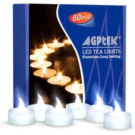 AGPtEK Tea Lights,60 Pack Flameless LED Candles Battery Operated Tealight Candles No Flicker Long Lasting Tealight for Wedding Holiday Party Home Decoration(Cool White)