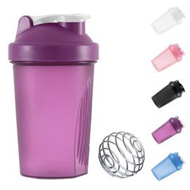 Protein Shaker Bottle 400ml with Stainless Steel Mixing Ball, Leakproof Flip On Lid, BPA- and DEHP- free, Odourless, Dishwasher Safe, Temperature Safe (Purple)