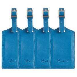 Travelambo 4 Pack Leather Luggage Tags for Suitcases Travel Labels Blue