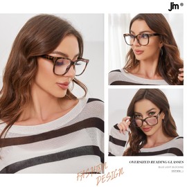 JM 3 Pack Classic Square Reading Glasses for Women Men, Retro Trendy Oversized Square Blue Light Blocking Readers +1.0