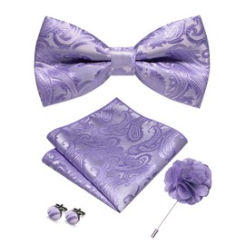 RBOCOTT Lavender Paisley Bow Tie and Pocket Sqaure Set with Lapel Pin and Cufflinks for Men(19)