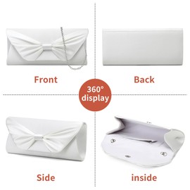 Milky Way Evening Clutch Bag Large Bow Ladies Purse Elegant Wedding Handbag With Detachable Chain Party Prom Bridal Holiday Women's Clutches Milky White