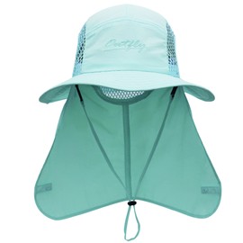 WANYING Unisex Safari Cap with Extra Long Neck Protection Bush Hat Sun Hat Legionnaire Cap UPF 50+ UV Protection Breathable for Camping Outdoor Size 56-60, turquoise