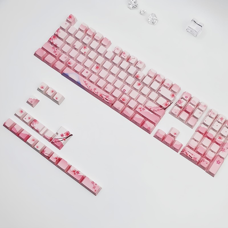 ZMX Cherry Blossom Pink Keycaps,Side Printed Shine Through Keycap PBT