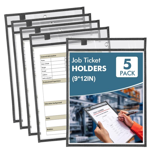 5 Pack Job Ticket Holders 9x12 - Document Holder -