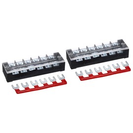sourcing map 2 Pcs Dual Row Terminal Block, 600V 45A 6 Positions Screw Terminal Block with 2PCS Pre-Insulated Barrier Strips for Power System, Home Appliances