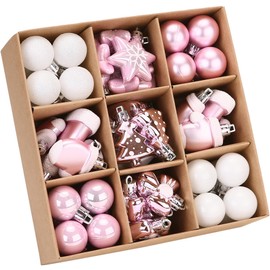 Sea Team 62-Pack Assorted Shatterproof Plastic Christmas Ball Ornaments Set, Miniature Baubles, Pendants, Decorations for Small Xmas Tree, DIY Wreath, Garland（Pink）