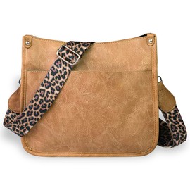 Bolsos para Dama Bandoleras Bolsa Cruzada Mujer Cartera de Mano con Correa de Guitarra de Leopardo Bolsillos Cruzado Bolso de Hombro Suave Cuero PU Monedero Ligero Impermeable (Marrón)