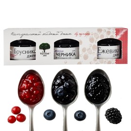 Russian Forest Assorted Premium Jams RED With Lingonberry, Blackberry, Blueberry, SUGAR FREE 25g / 0.88oz Each