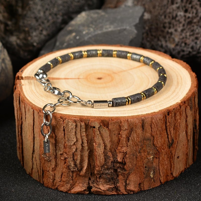 Casvia Men’s Lava Textured Hematite Bracelet - Handcrafted Original Design