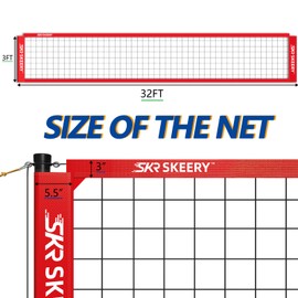 SKEERY Outdoor Heavy Duty Volleyball Net Set, Anti-Sag Design, Adjustable Aluminum Poles, Portable Volleyball Net for Backyard,Grass and Beach(Red)