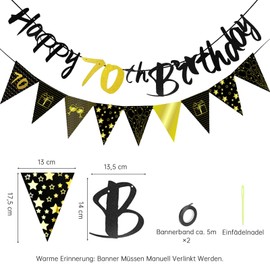 70 Geburtstag Mann Frau Deko, 70 Geburtstag Deko Banner Wirbel Set, Deko 70. Geburtstag Mann Luftschlangen, 70. Geburtstag Deko Girlande Spiralen Gold,Deko 70 Geburtstag Frau,Partydeko 70er Geburtstag