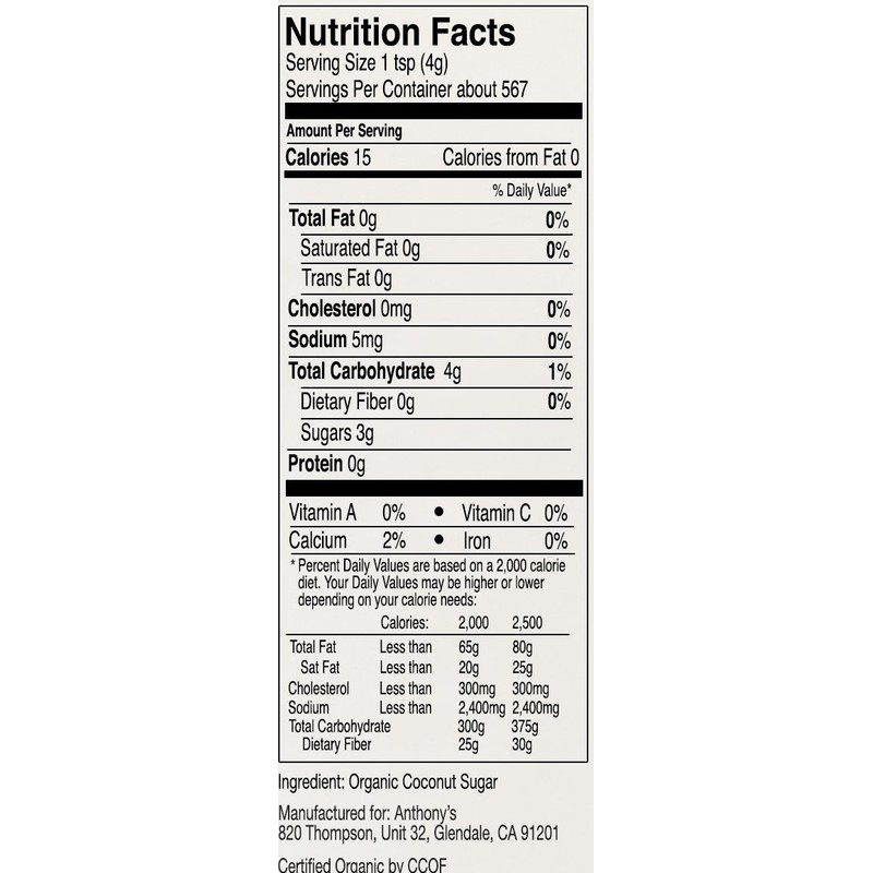 Anthonys Organic Coconut Sugar 5lbs, Non-GMO and Gluten Free