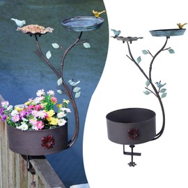 HLQMFHT Deck Bird Bath, Bird Bath and Bird Feeder, Flower Planting Pedestal, Deck Mounted Bird Bath, for Garden Balcony Patio Deck Railing Decoration