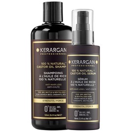Kerargan - Duo Anti-Haarausfall Shampoo und Serum mit Rizinusöl für trockenes, brüchiges und lebloses Haar - Stärkt und fördert das Wachstum - Ohne Sulfate, Parabene und Silikone - 500ml + 100ml