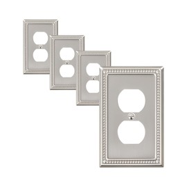 TREEWELL 4-Pack Duplex Outlet Cover Plate, Metal Wall Plates for Electrical Outlets, Brushed Nickel 1 Gang Receptacle Cover, Pearls Decorative Switch Plates and Outlet Covers