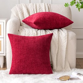 EMEMA Paquete de Navidad de 2 fundas de almohada suaves de chenilla de 18 x 18 pulgadas, fundas de almohada decorativas para sofá, fundas de almohada modernas teñidas en sólido para sofá cama, rojo