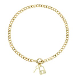 BONJOULRY 18K Gold Lock Necklace for Women Key Lock Necklaces Toggle Paperclip Chain Necklace Charm Choker Accessories Fine Jewelry Gift Fashion Thick OT Buckle Padlock Necklaces Jewelry