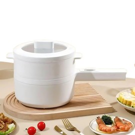 Electric Hot Pot with Steamer, 2.0L Mini Multi-Function Cooker, Non-Stick Frying Pan, Adjustable Temperature Control, Portable for Steak, Ramen, Eggs, Oatmeal & Soup, Good for Dorm, RV, Camping Trips