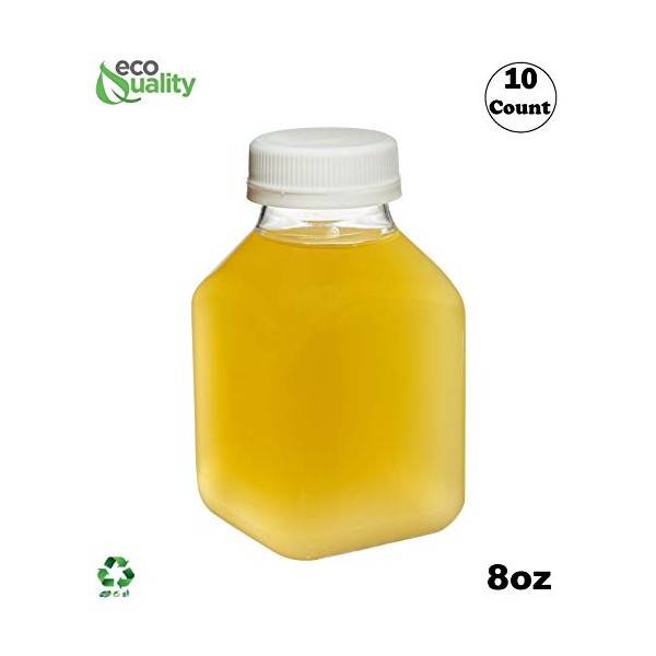 [10 PACK] Empty Clear Plastic Juice Bottles with Tamper Evident