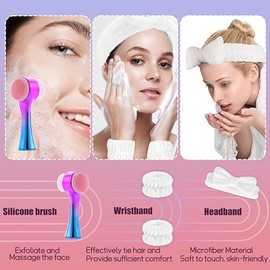 Cepillo de limpieza facial 2 en 1 cepillo de limpieza facial de doble cara con cerdas suaves para exfoliación profunda de poros, lavado de maquillaje,