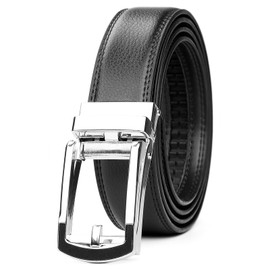 LEACOOLKEY Men's leather belt with slide Automatic leather belt ratchet belt for men with automatic buckle