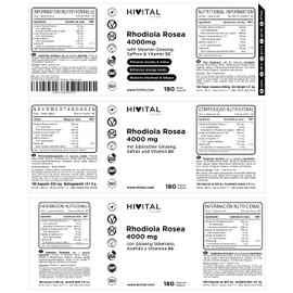 Rhodiola Rosea 4000 mg 180 Vegan Capsules for 6 Months. Prevents Anxiety and Reduces Fatigue and Fatigue. With Extracts of Rhodiola Rosea, Siberian Ginseng, Saffron and Vitamin B6
