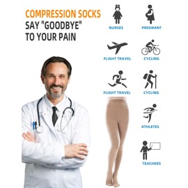 ZCLIKE® Medical Compression Pantyhose Closed Toe Stockings for Women&Men 20-30mmHg All-Season Comfort Advanced Support for Varicose Veins Edema DVT Plus Size