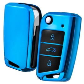 OATSBASF Car Key Case VW, VW Golf 7 Key Case, Key Box Cover for VW Polo, Skoda, Tiguan, MK7 3 Buttons (BD Blue)
