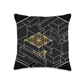 Gold Flower of Life Sacred Geometry Hexagon Cube Throw Pillow