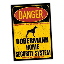 Doberman Metal Dobi Dobie Dog Danger Security System Door Sign Dog Sign Warning Sign