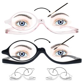 FEIVSN 2 Pack Makeup Reading Glasses for Women Flip Down Cosmetic Magnifying Readers Make Up Eyeglasses Spring Hinge, Black/Pink, 3.50