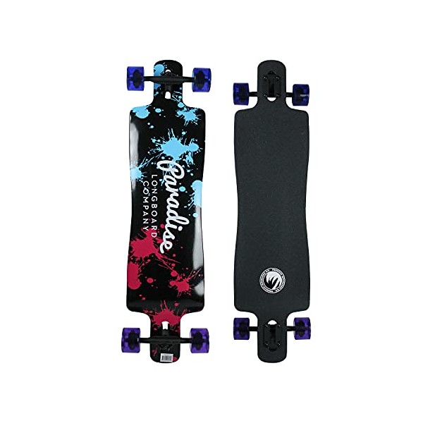 Paradise Longboard Drop Through Complete Cruiser Skateboard, Paint Splatter, 10" x 40"