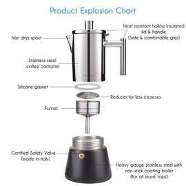 Easyworkz Diego Stovetop Espresso Maker Stainless Steel Italian Coffee Machine Maker 12Cup 17.5 oz Induction Moka Pot