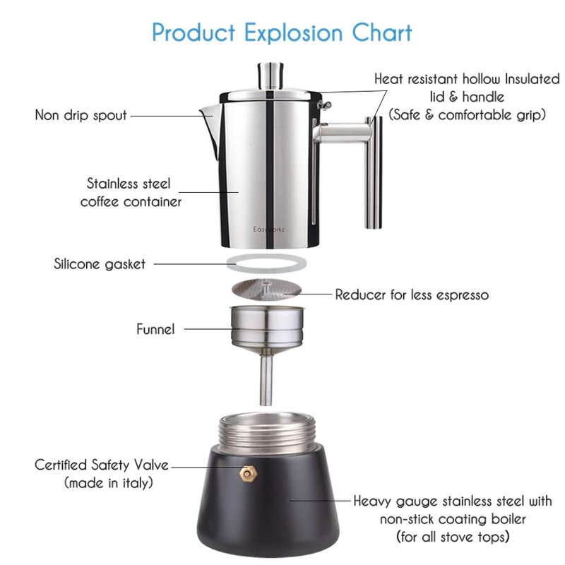 Easyworkz Diego Stovetop Espresso Maker Stainless Steel Italian Coffee Machine