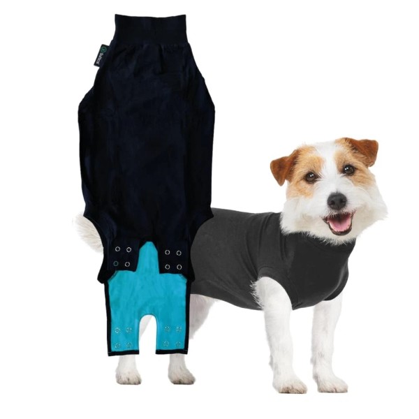 Suitical Dog Surgery Recovery Suit Black Cotton Lycra Cone Alternative
