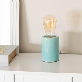 Small Green Glazed Ceramic Bedside Table Lamp Mini Cylinder Design Bedroom Light