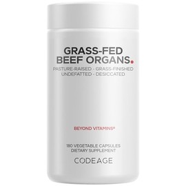Codeage Suplemento de órganos de carne alimentados con pasto – Suplementos glandulares – Congelado secado, sin desecación, hígado desecado, corazón, riñón, páncreas y pastillas bovinas del bazo – Vitaminas de carne – Sin OGM -180 cápsulas