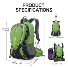 INOXTO Mochila pequeña de senderismo con bolsa de agua de 2 L y cubierta impermeable para la lluvia, mochila de hidratación de 25 L, mochila de senderismo, mochila de camping para viajes, ciclismo, senderismo, camping al aire libre, para hombres y mujere